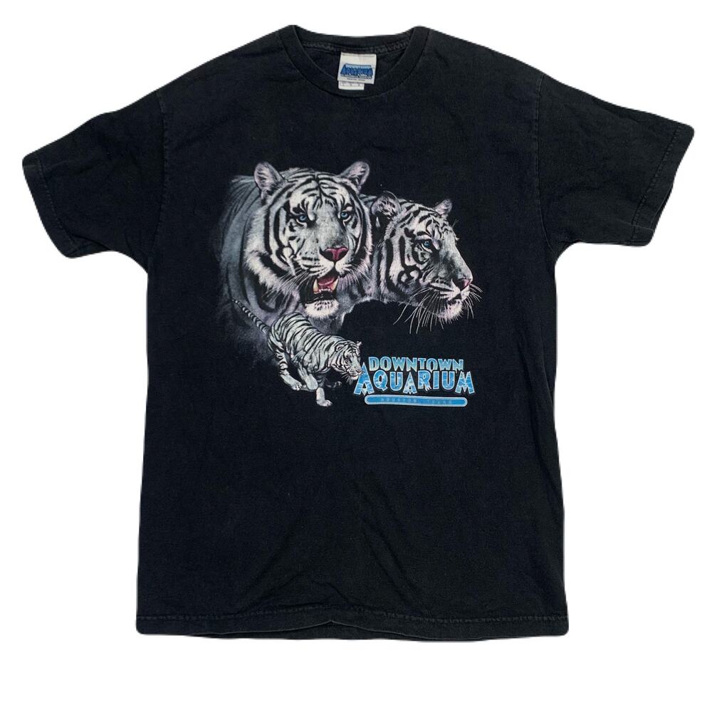 90s White Tiger Black T Shirt Houston Texas Downtown Aquarium Large